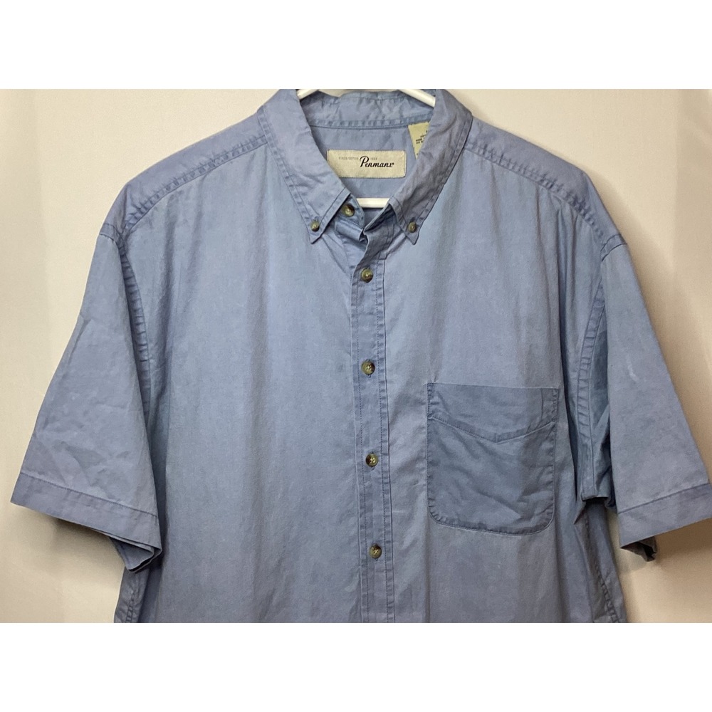 VTG‎ Pennmans Menswear Blue Short Sleeve Button Down Shirt Casual Relaxed Fit - Picture 2 of 14